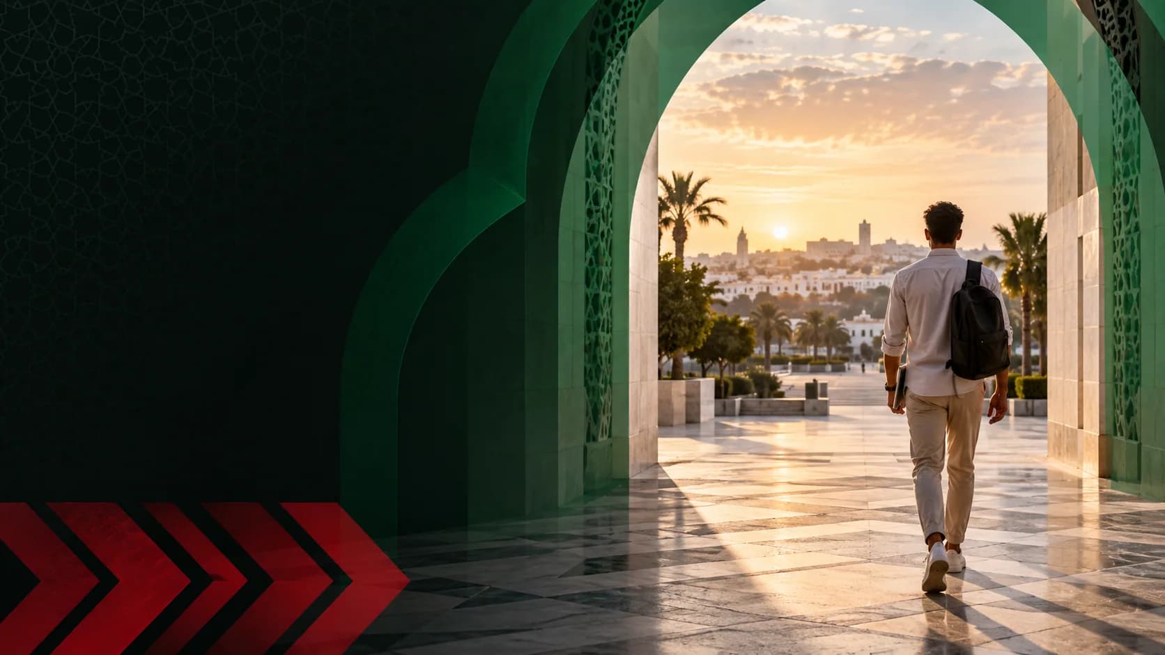 شاب كيدوز من قوس باتجاه المدينة وقت الغروب